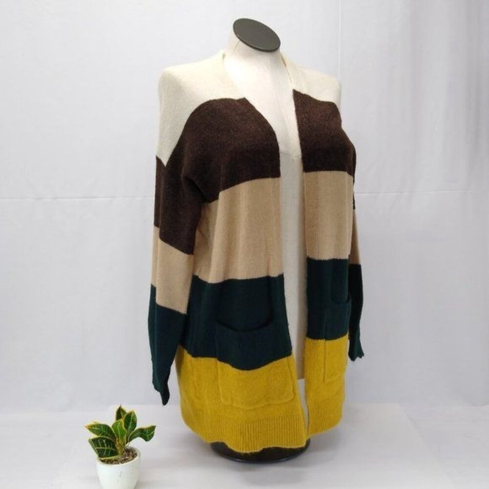 Staccato Cardigan Colorblock Balloon Sleeves Sweater Pocket Size M Acrylic Blend